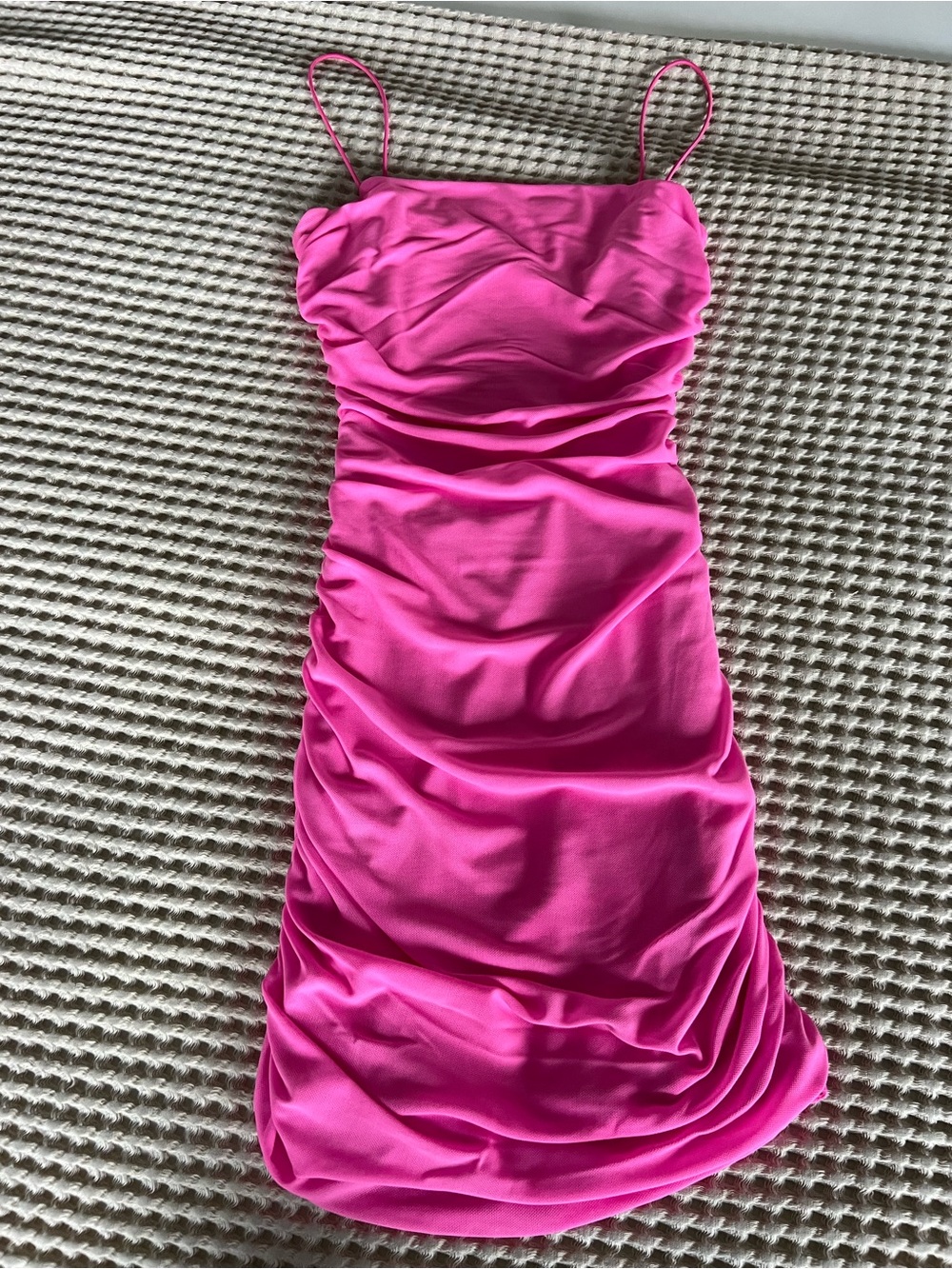 Princess Polly Bright Hot Pink Ruched Spaghetti-Strap Mini Dress